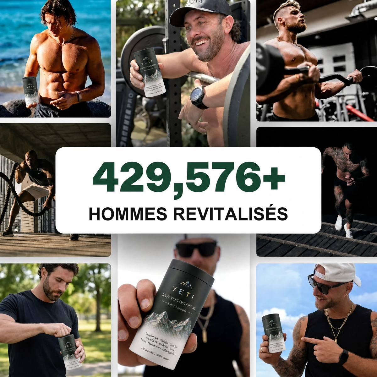 Collage de clients Yeti avec le chiffre 429 576+ hommes revitalisés